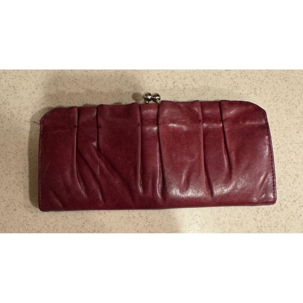 Hobo International Lauren Clutch Wallet Burgundy Red Leather Kiss Lock Pleated